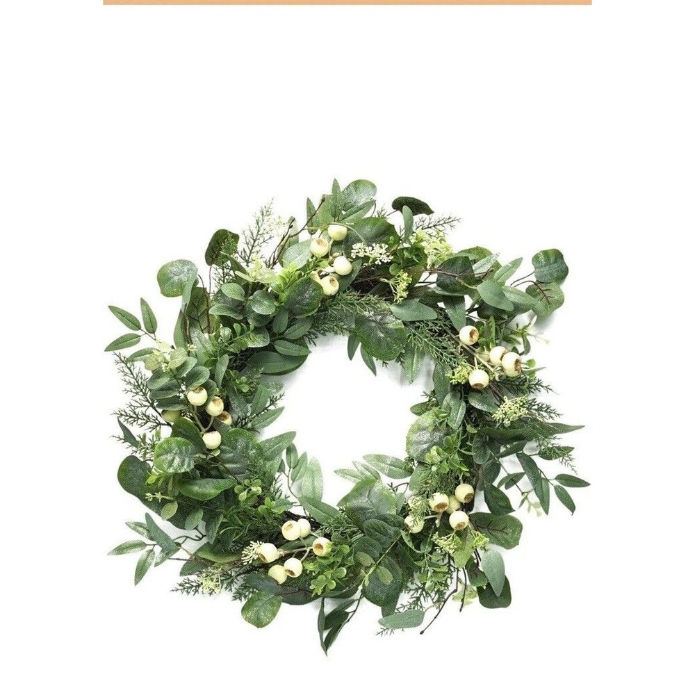 Artificial Eucalyptus Wreath with Glitter 24 Eucalyptus Leaves W/White Berries